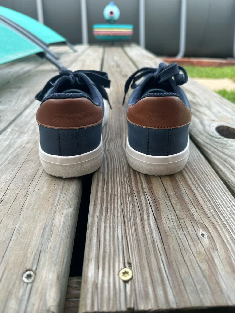Boys Casual Navy Leather-Trim Sneakers
